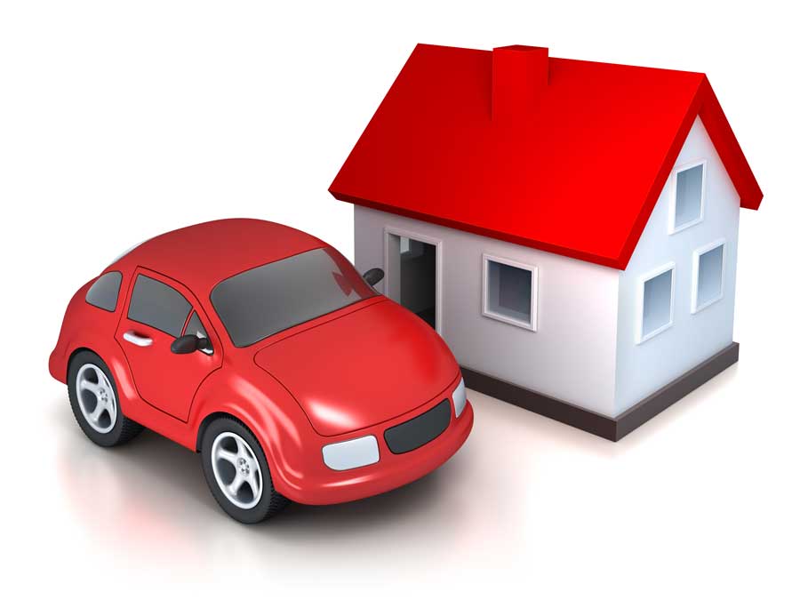 Red Car and House with Red Roof