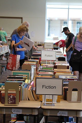 ficton browsing at book sale