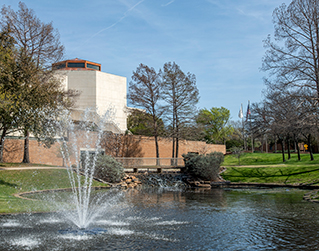 Image of water fountain in front of Carrollton, Texas City Hall